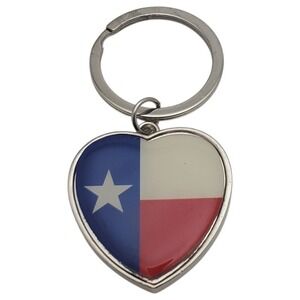 Texas Flag Heart Keychain Love State Souvenir Keyring Gift Blue White Red Metal